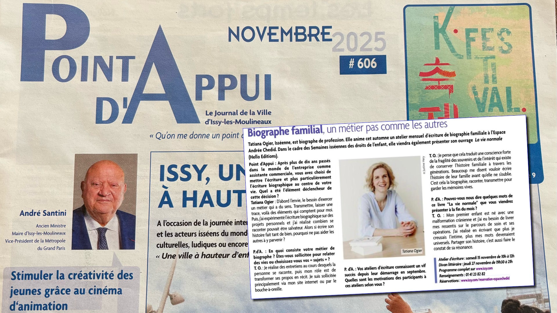 Visuel de l'article qui porte sur l'interview de Tatiana Ogier dans le journal d'Issy-les-Moulineaux, Point d'Appui